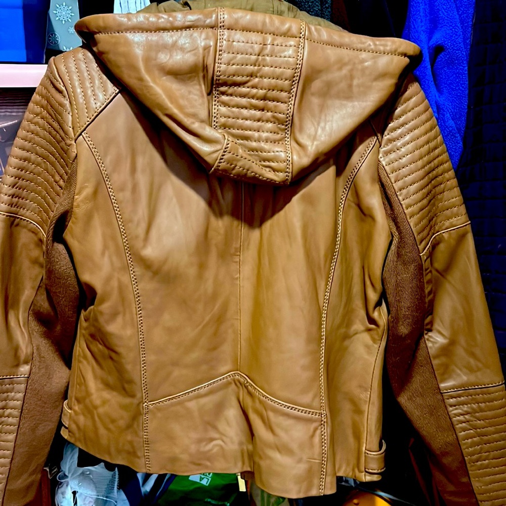 Michael kors hooded leather jacket